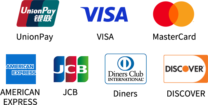 UnionPay VISA MasterCard AMERICAN EXPRESS JCB Diners DISCOVER